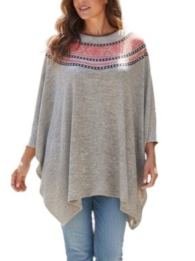 THML Oversized Fair Isle Patterned Top w/ Faux Leather Neck Trim Size Small